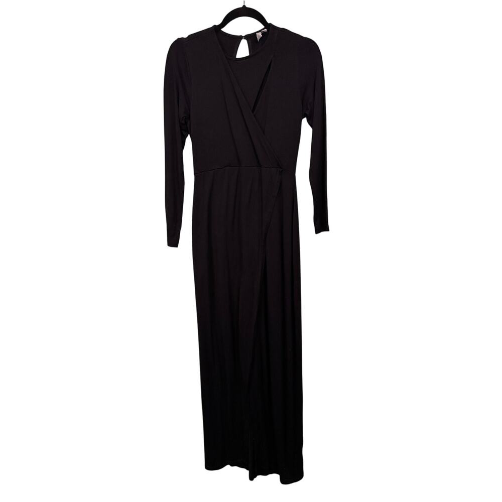Asos Wrap Maxi Maternity Dress Womens 8 Black Surplice Long Sleeve Slit Evening